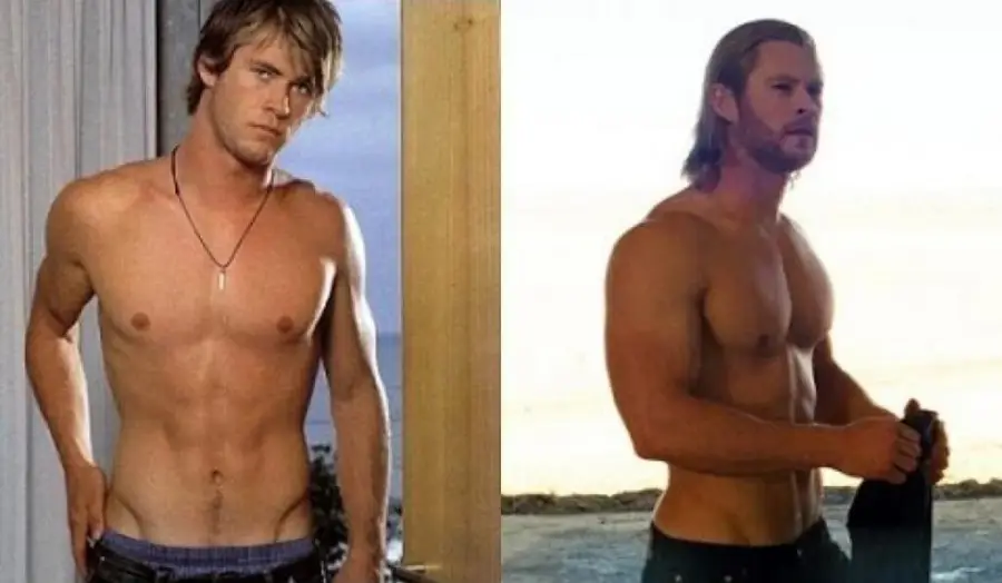 antes e depois de Chris Hemsworth